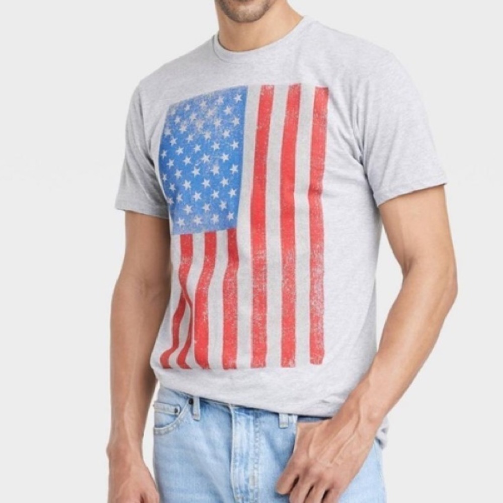 Men's American Flag Short Sleeve Graphic T-Shirt - Heathered Gray S nwt